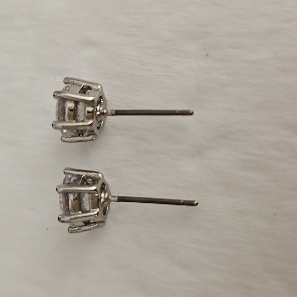 CZ & Silvertone Stud Pierced Earrings - Picture 5 of 7